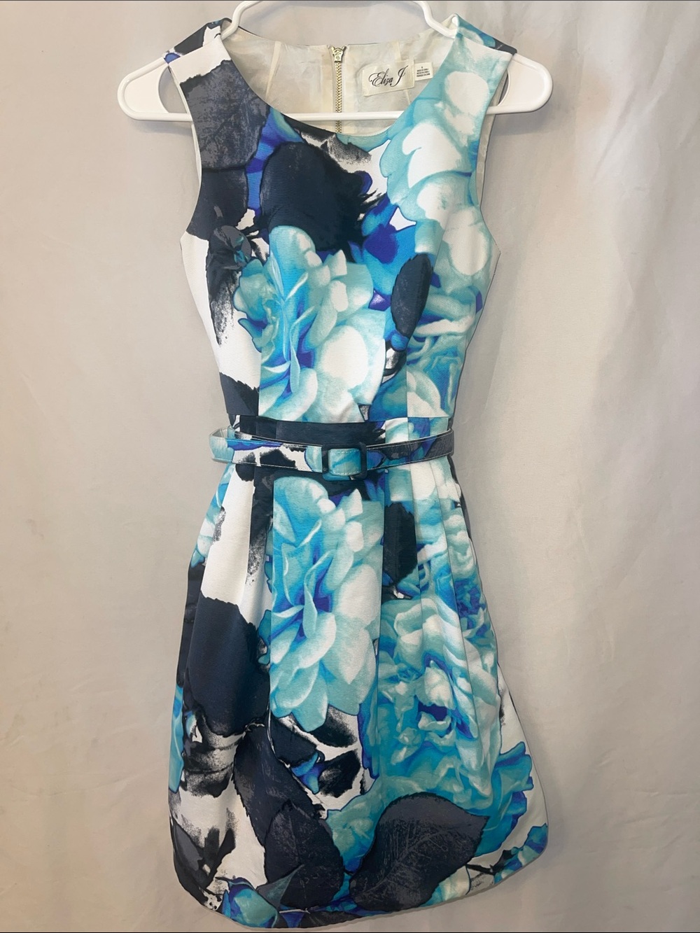 Eliza J Blue White Floral Fit-and-Flare Dress